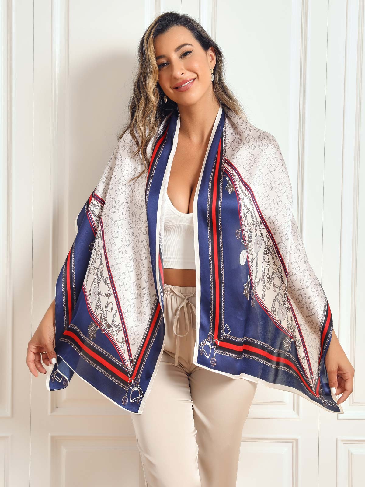 Pañuelo Mantoncillo Rectangular Estampado 100% Seda Morera 170x53cm