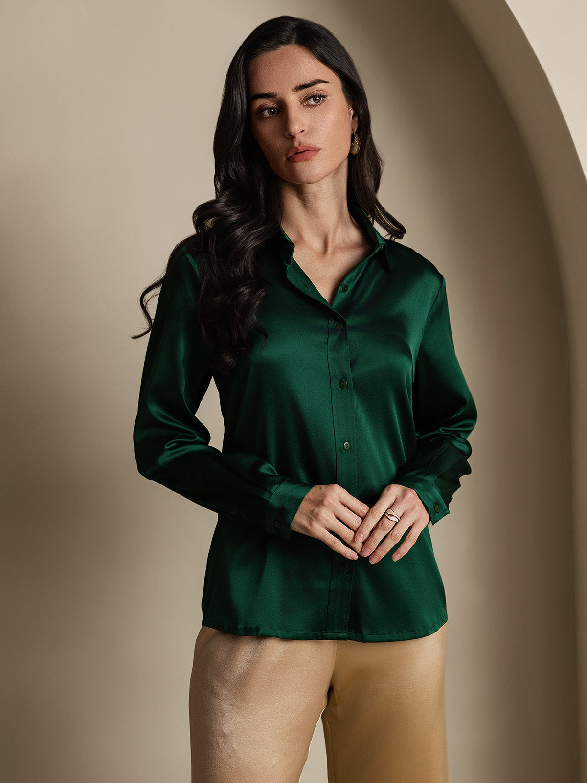 19 Momme Camisa Básica De Seda A La Moda