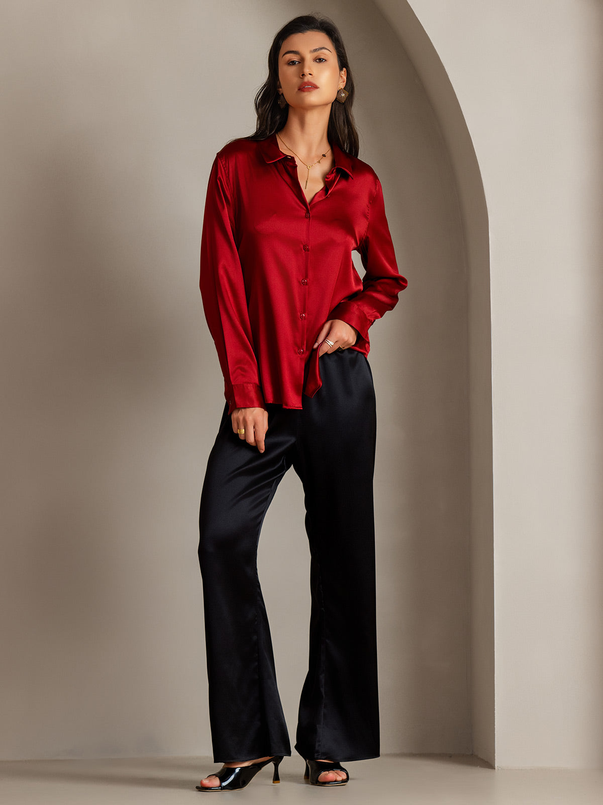 19Momme Aurora Cruz Seda con Cuello Básica  Camisa
