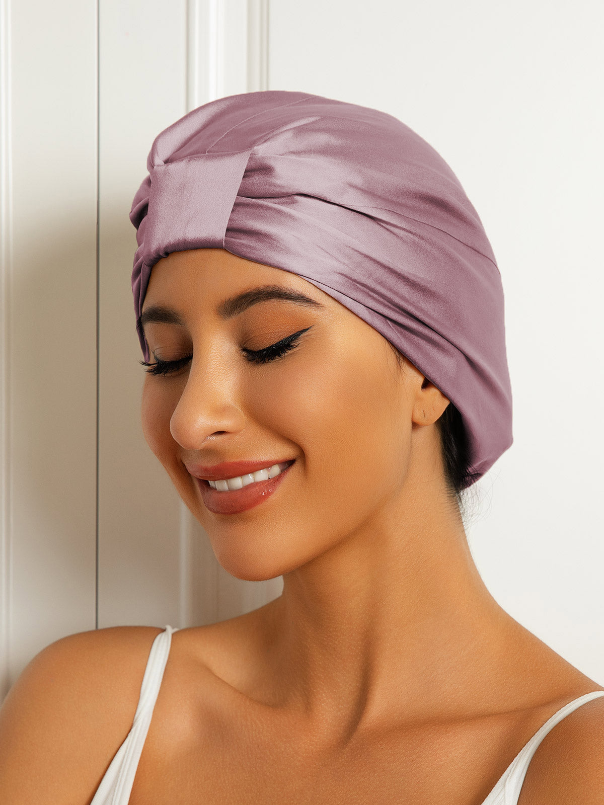Gorro turbante de noche de doble capa de seda pura