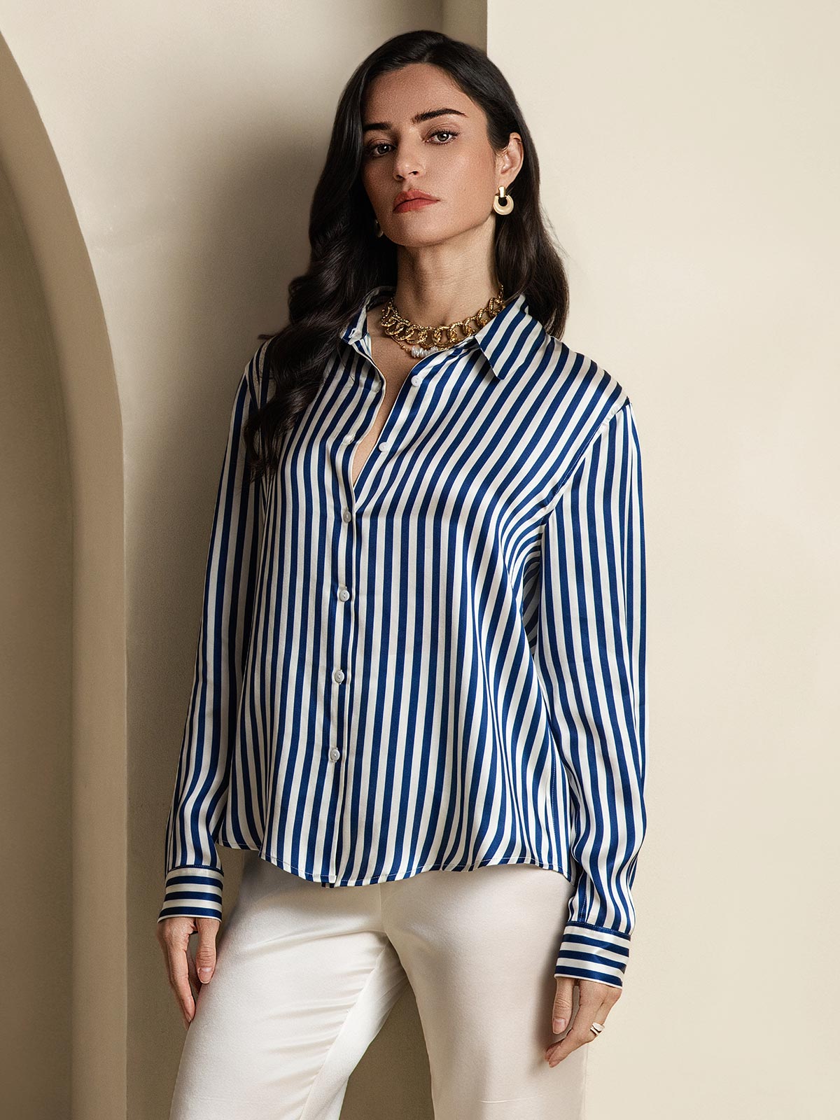 19Momme Aurora Cruz Seda con Cuello Básica  Camisa