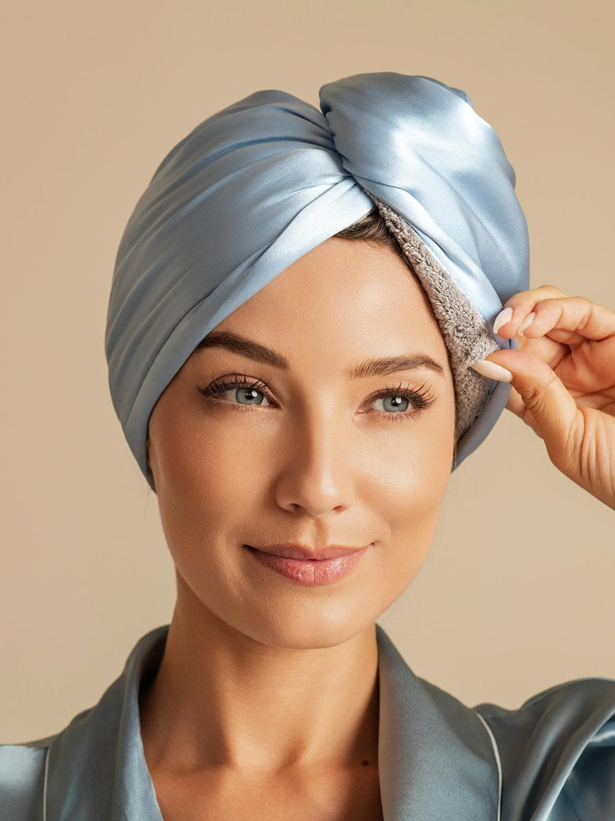 100% Seda de Mora Toalla Turbante Bifásica para el Cabello – Secado Rápido, Anti-Frizz & Suave con el Cabello