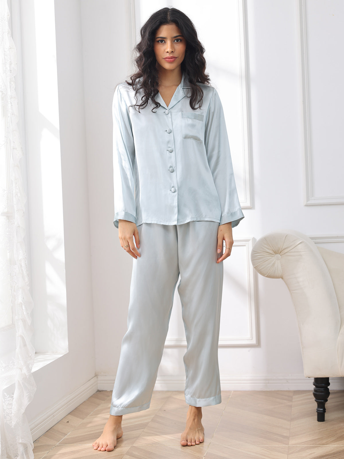 Seda Pura Button Up Pijamas de mujer