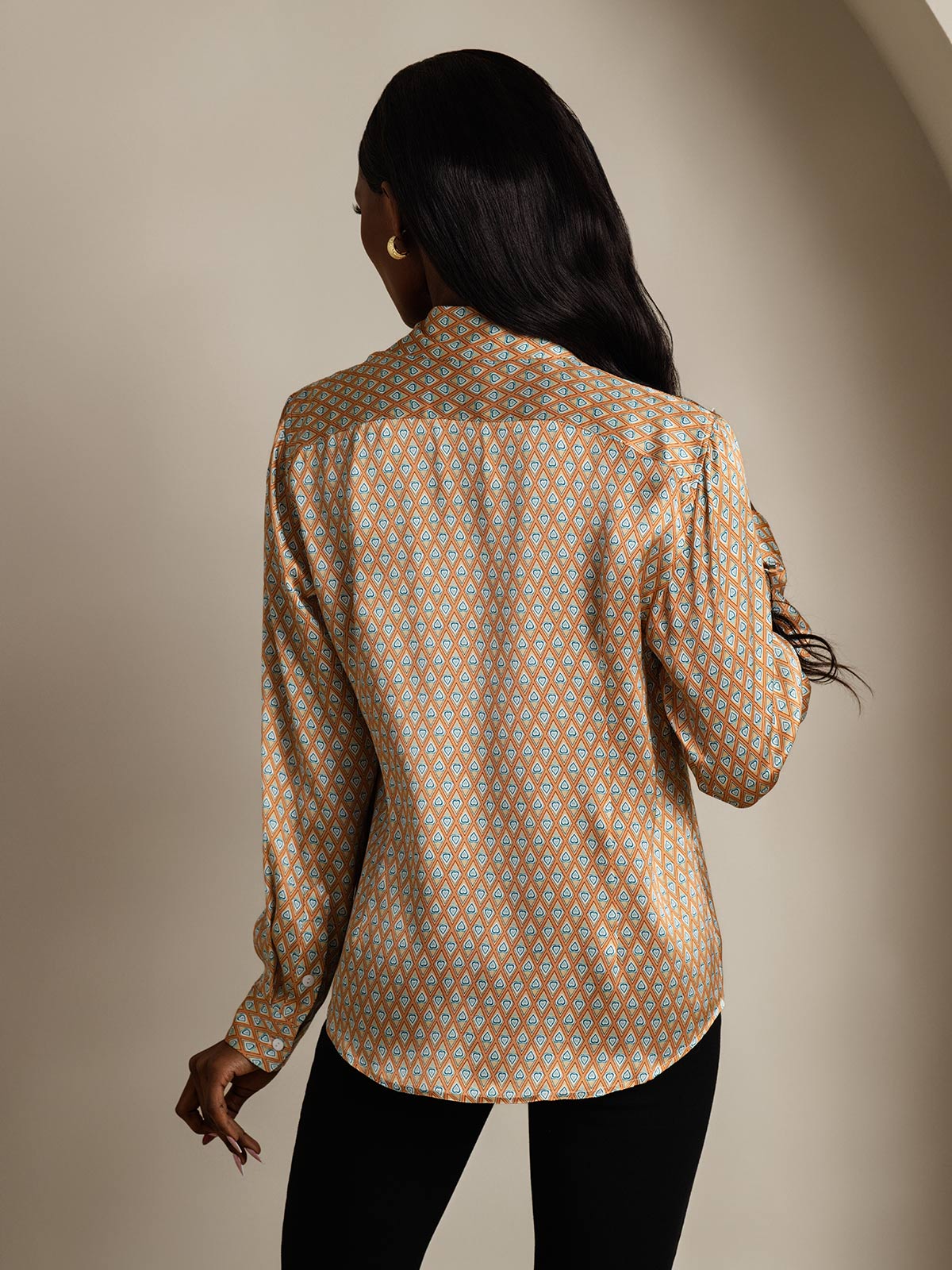 19Momme Seda Básica Cuello Militar Camisa