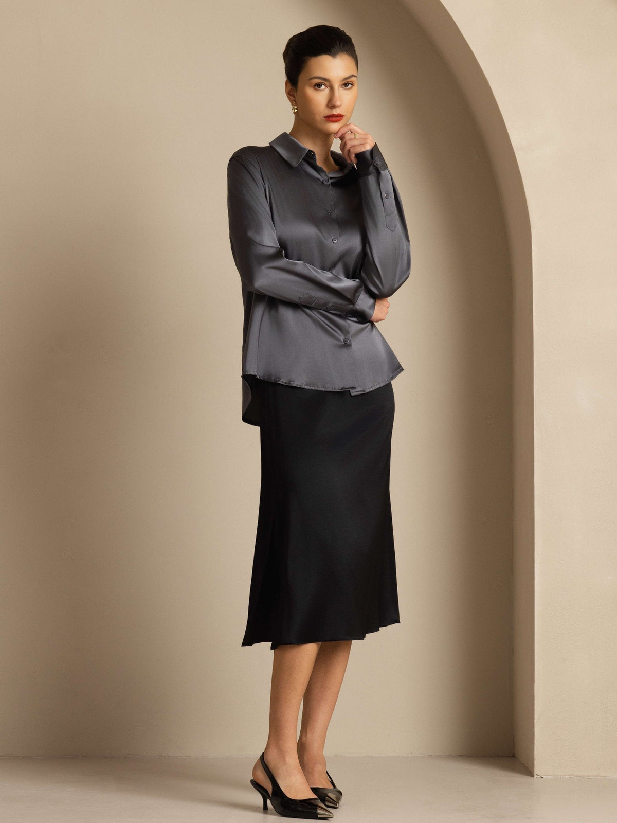 19Momme Aurora Cruz Seda con Cuello Básica  Camisa