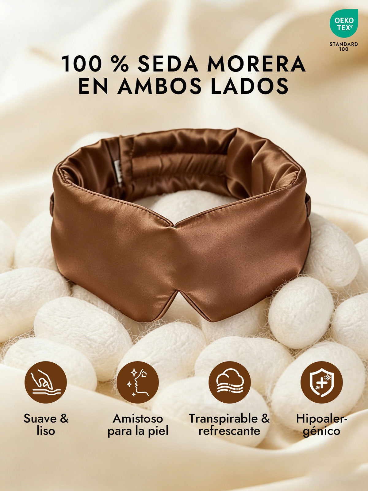 Elegante antifaz para dormir de seda de una pieza