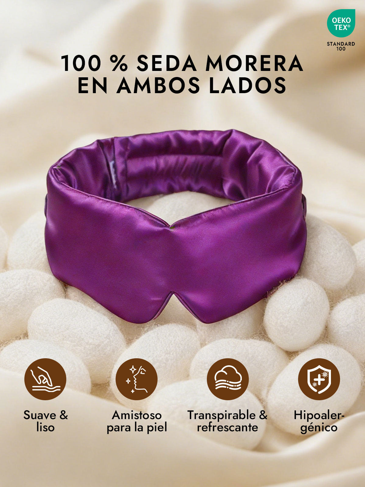 Elegante antifaz para dormir de seda de una pieza