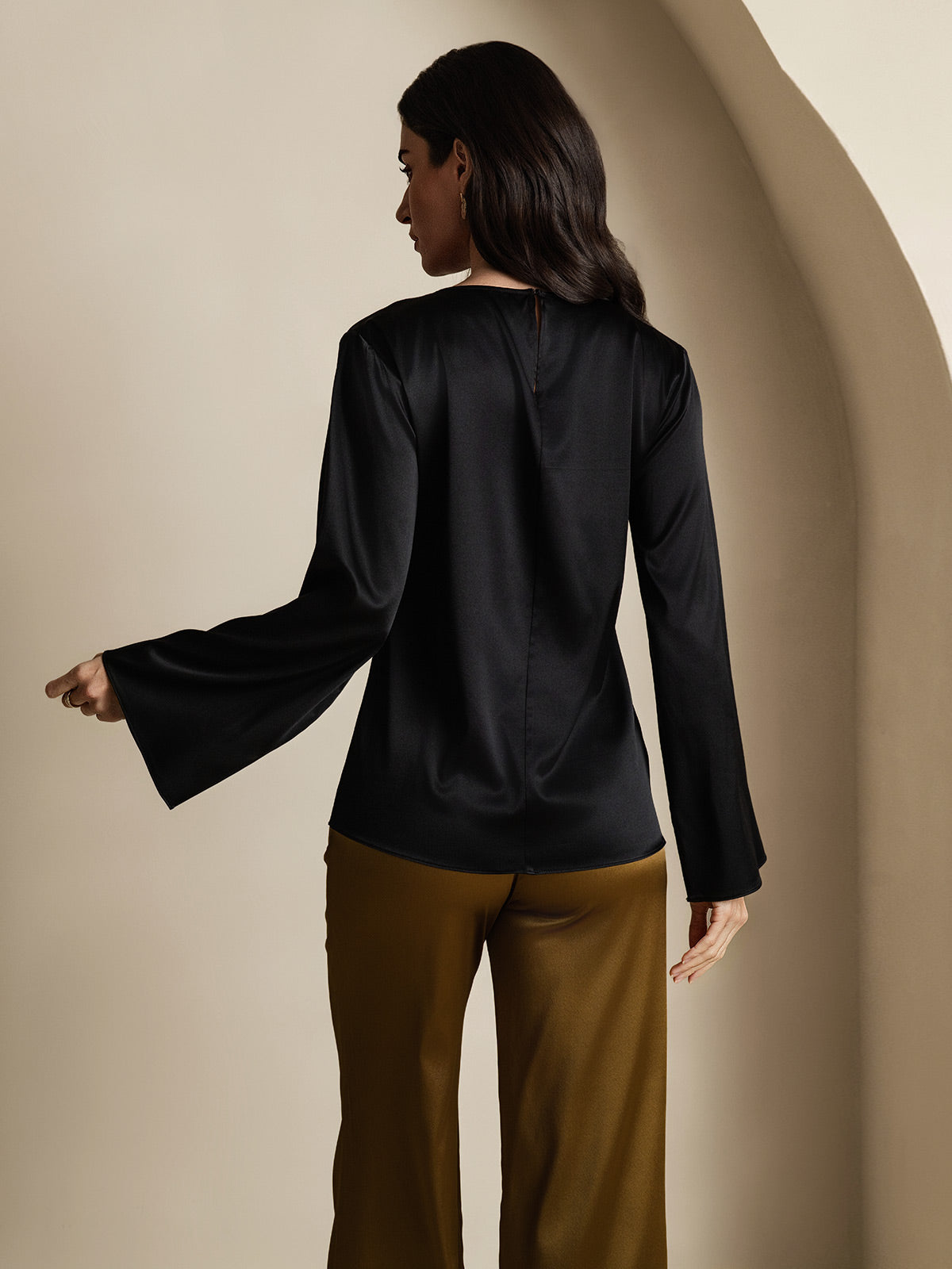 19Momme Seda Relajada Manga Larga Blusa