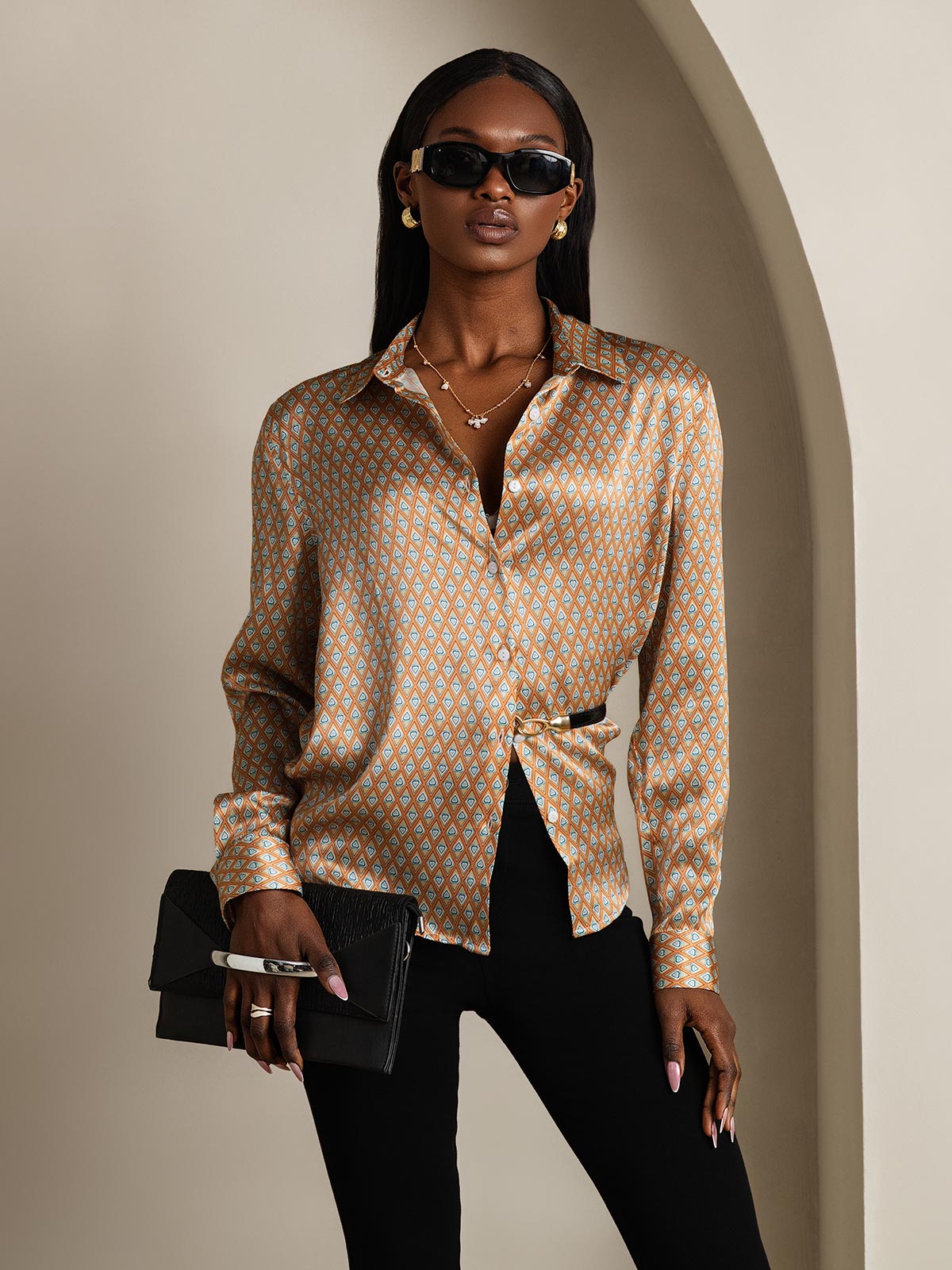 19Momme Aurora Cruz Seda con Cuello Básica  Camisa