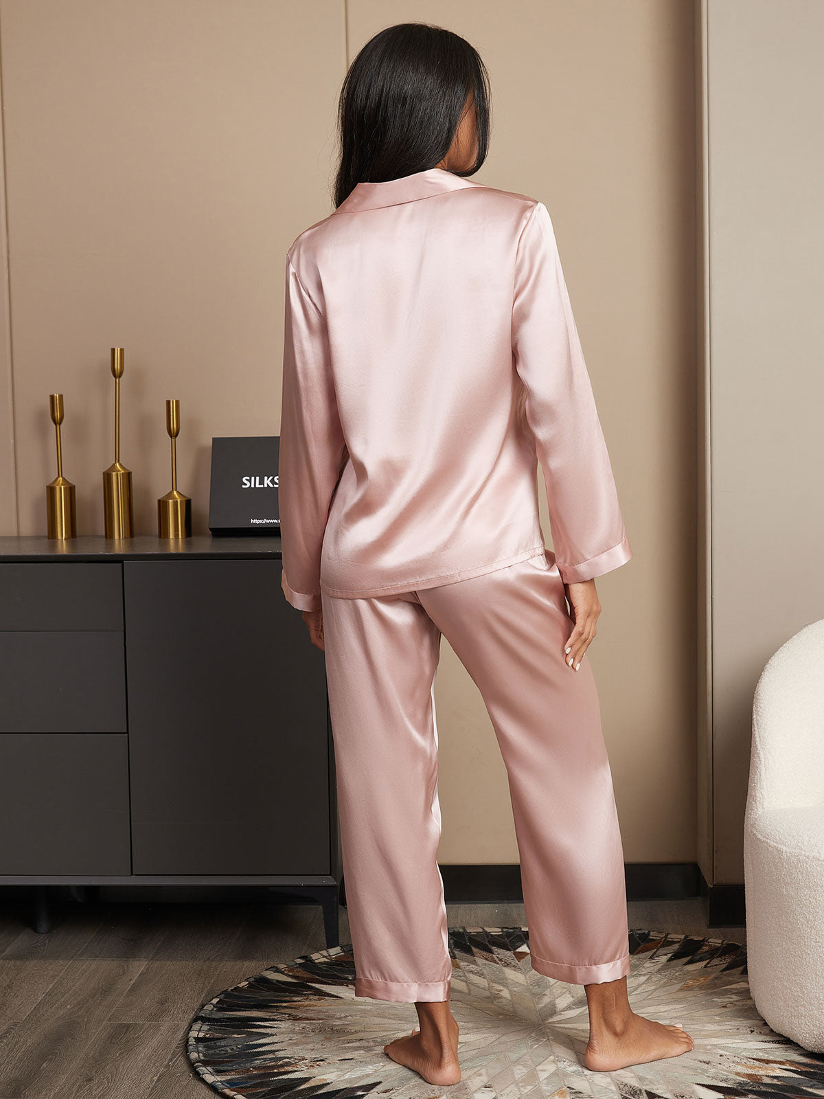 Seda Pura Button Up Pijamas de mujer