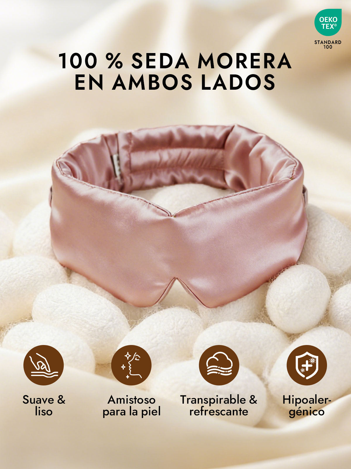Elegante antifaz para dormir de seda de una pieza