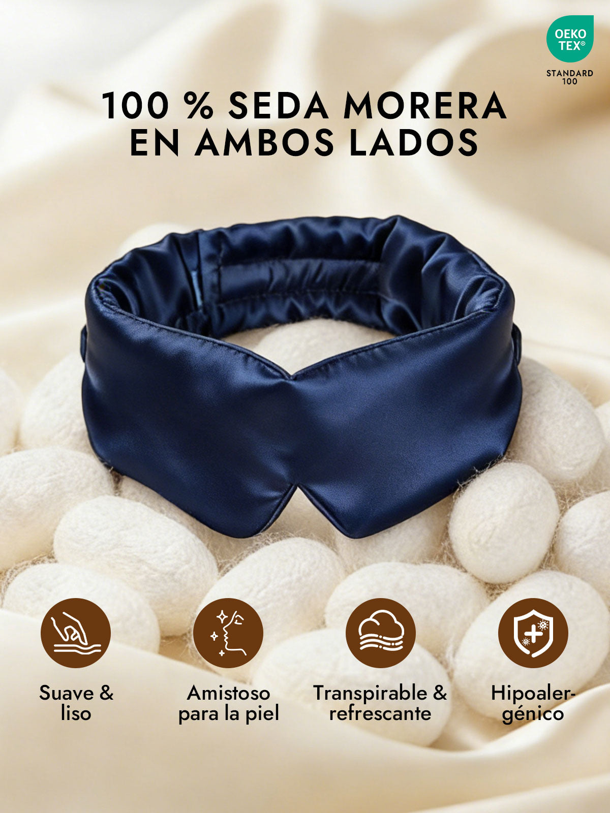 Elegante antifaz para dormir de seda de una pieza