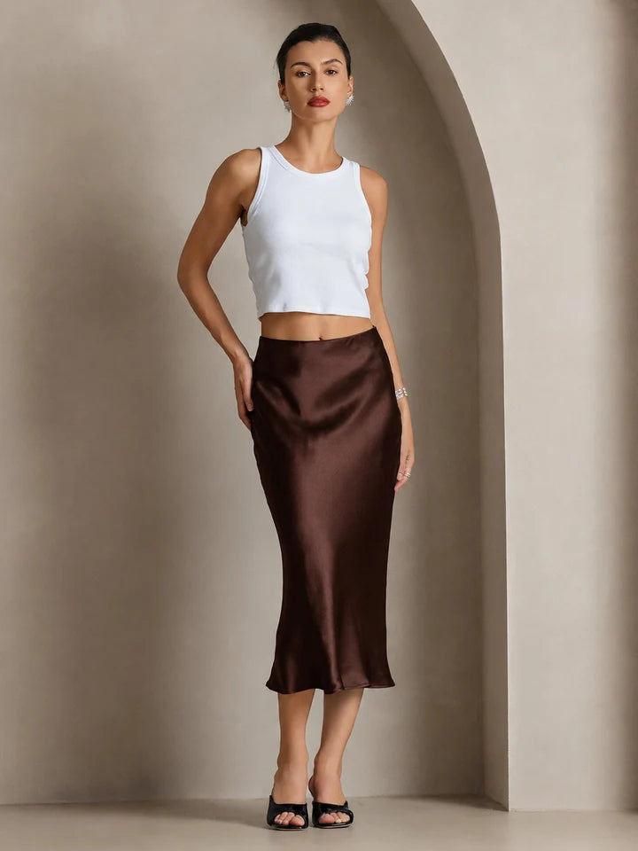 Falda Elegante Básica de Seda Pura Aurora Cruz