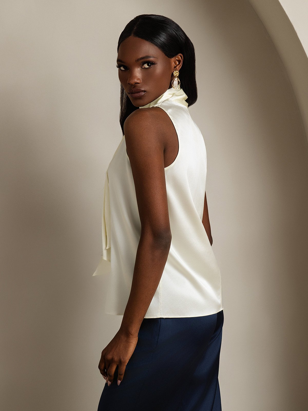 19Momme Seda Lazo Cuello Blusas