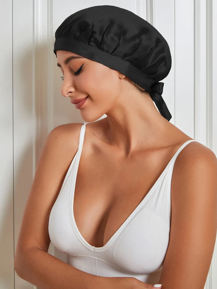 Gorro de Dormir Aurora Cruz de 100% Seda de Morera con Cintas