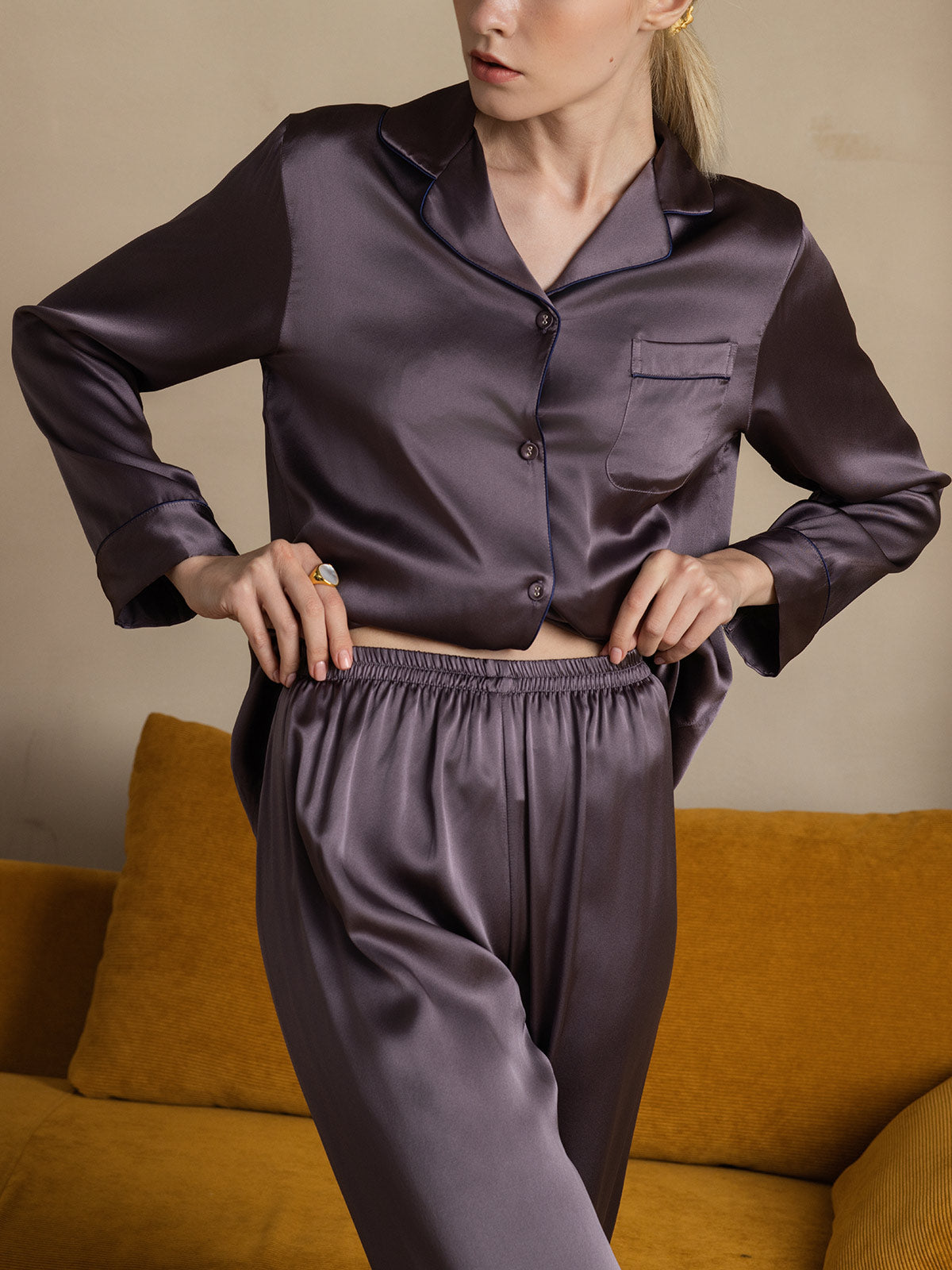 Pijama Clásico De Seda 100% De Morera Para Mujer