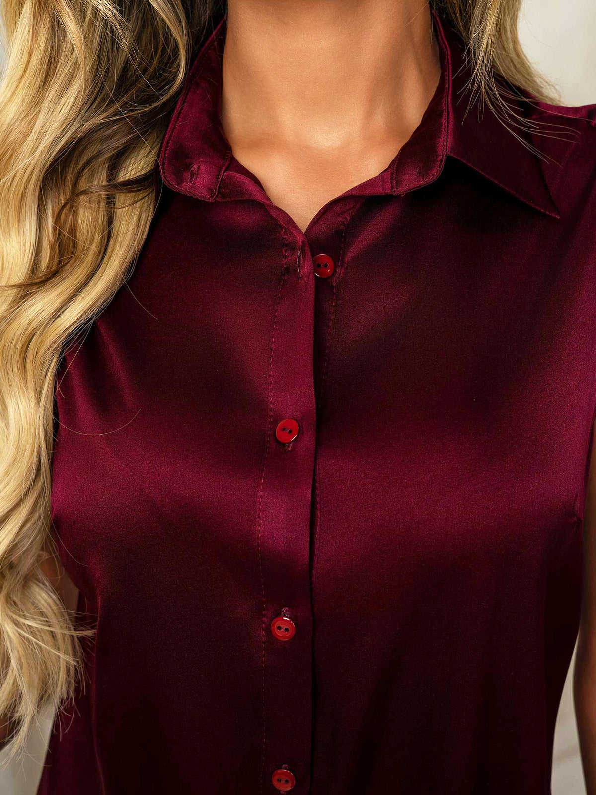 19 Momme Seda Sin Mangas Cuello Clásico Camisa