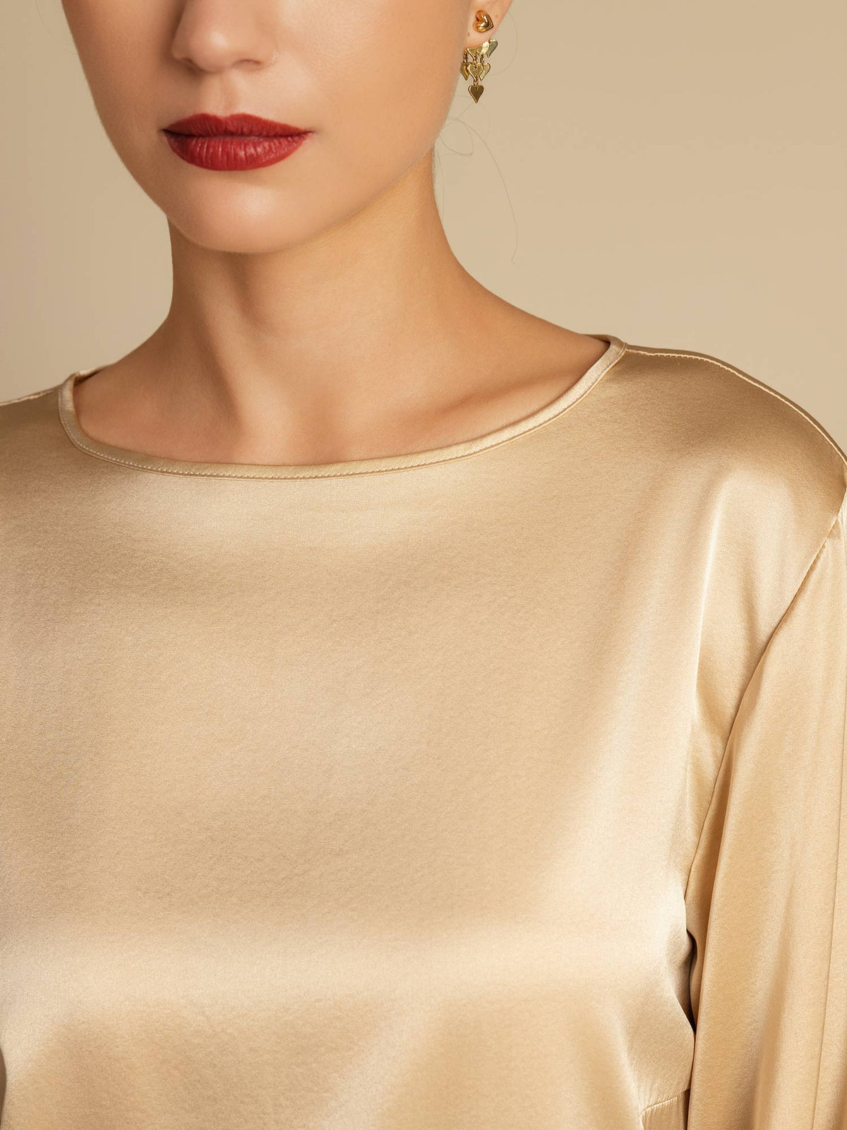 19Momme Seda Relajada Manga Larga Blusa