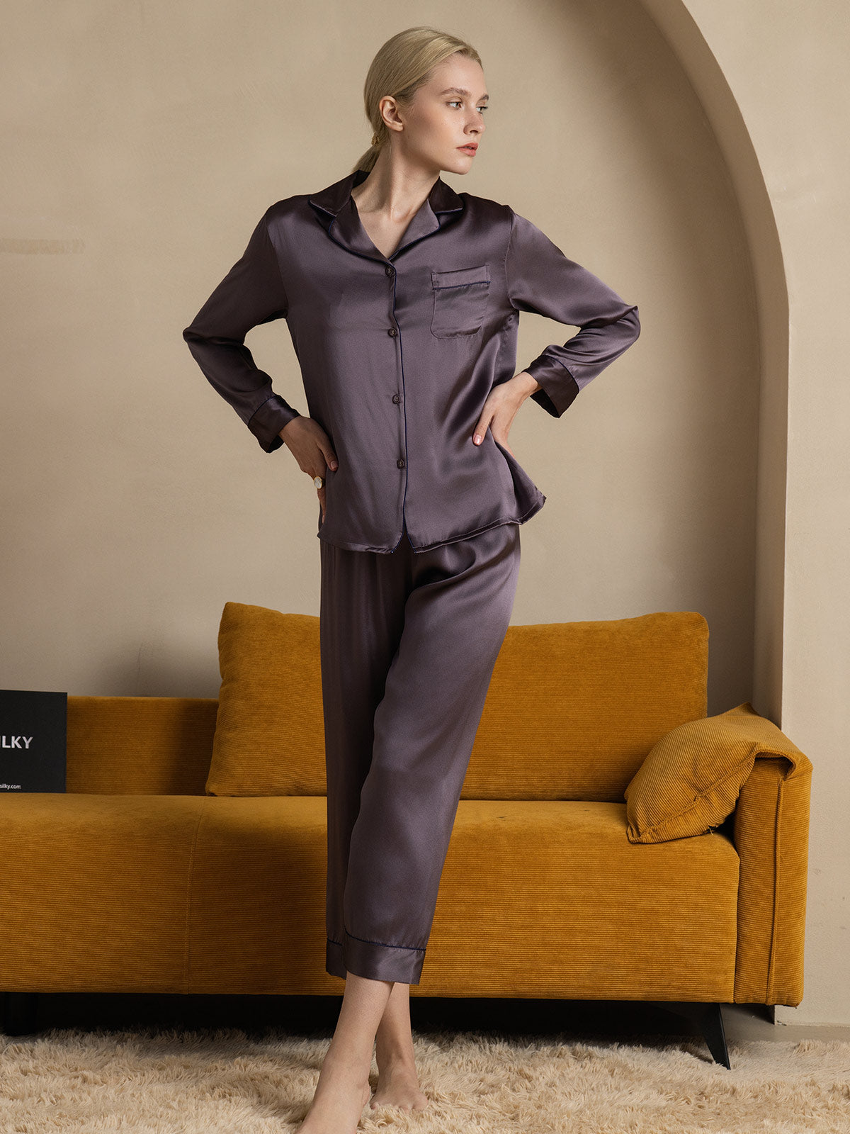 Pijama Clásico De Seda 100% De Morera Para Mujer