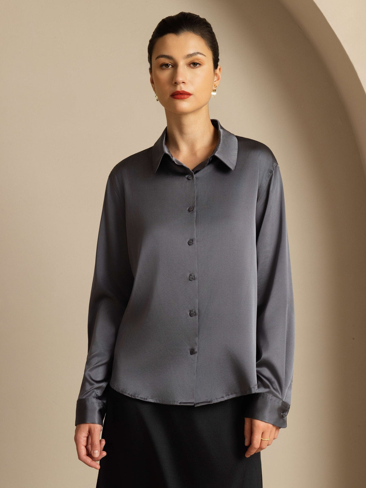 19Momme Aurora Cruz Seda con Cuello Básica  Camisa