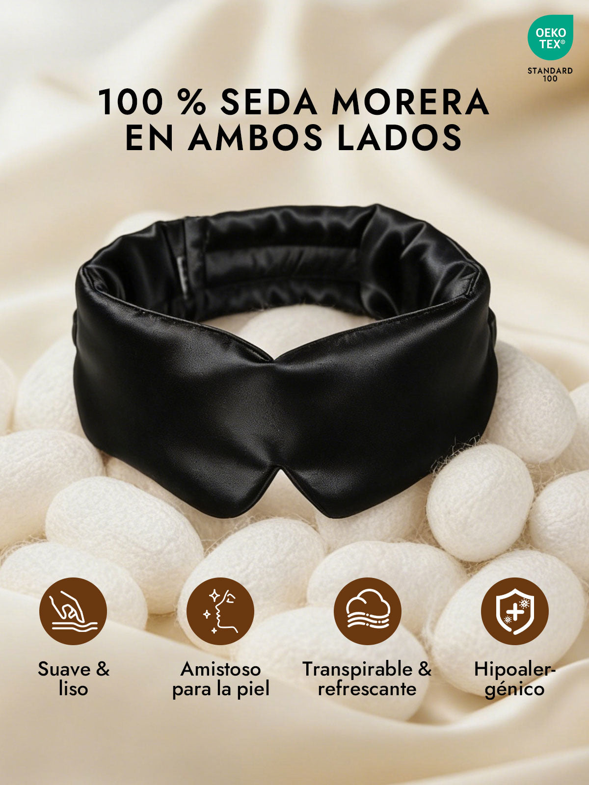 Elegante antifaz para dormir de seda de una pieza