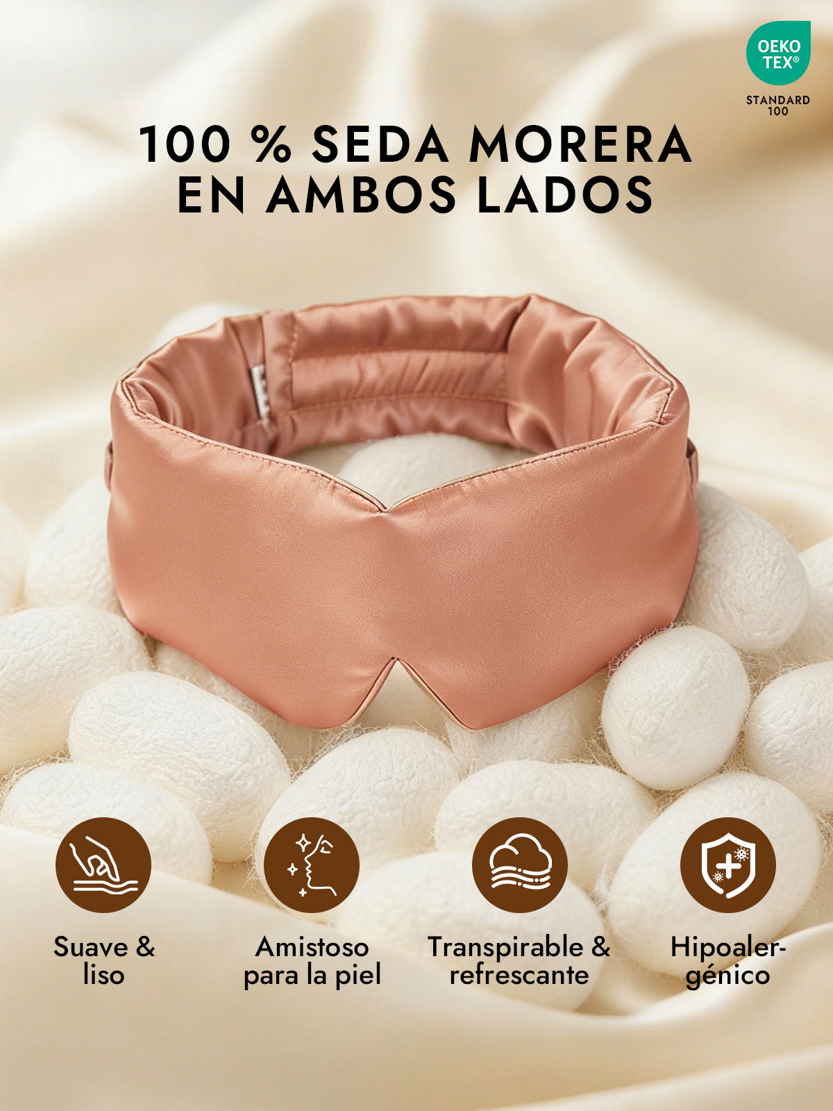 Elegante antifaz para dormir de seda de una pieza