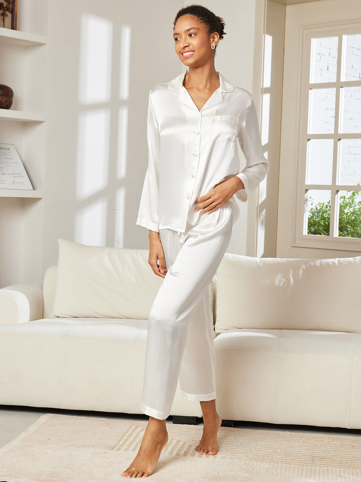 Seda Pura Button Up Pijamas de mujer
