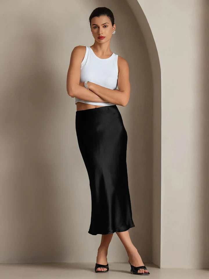 Falda Elegante Básica de Seda Pura Aurora Cruz