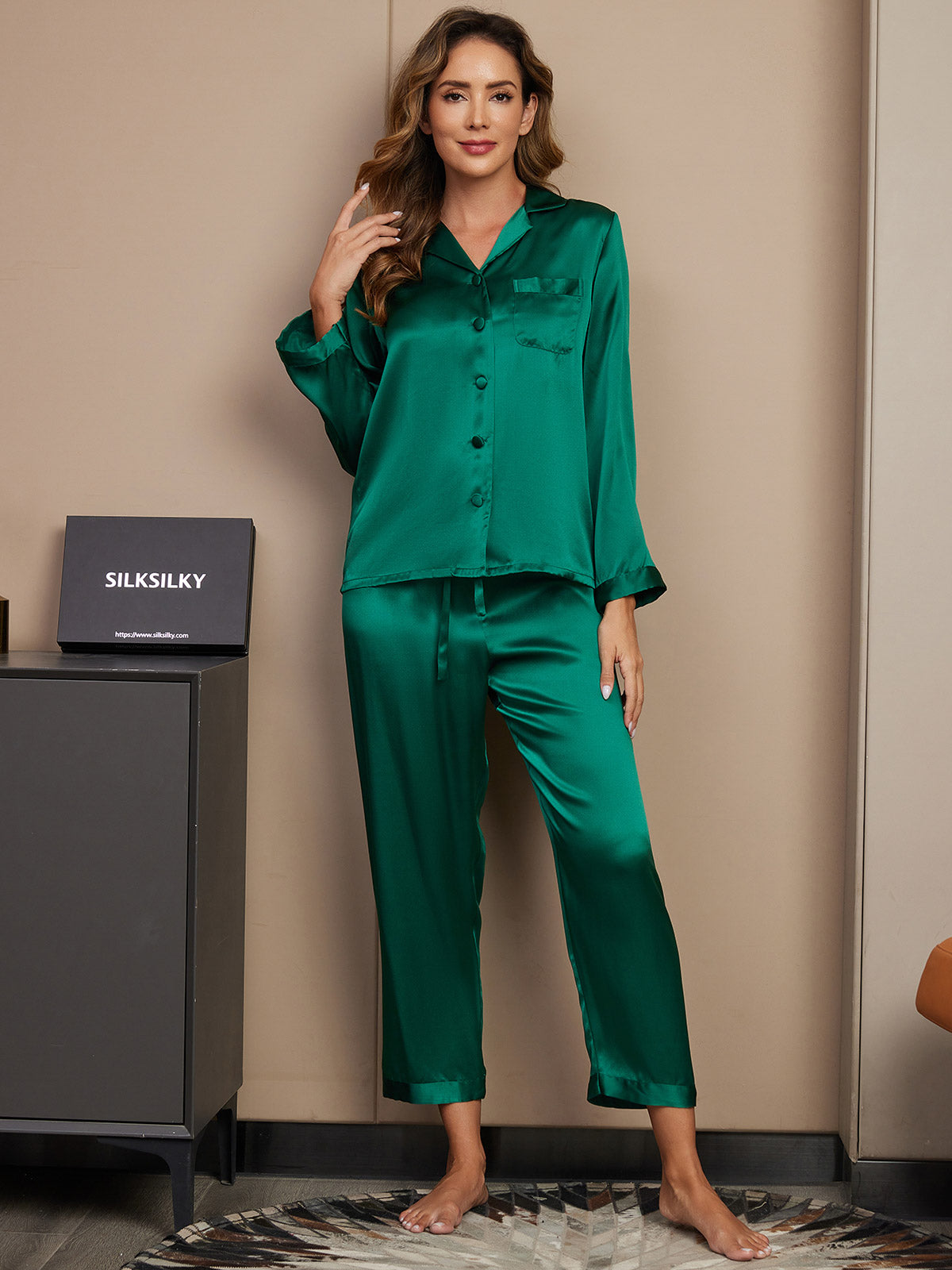 Seda Pura Button Up Pijamas de mujer