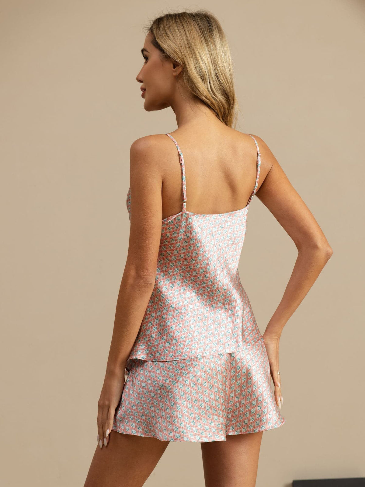 Conjunto De Camisola Con Tirantes Y Estampado Geométrico En Seda Pura