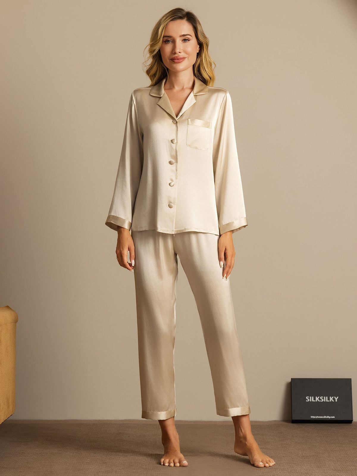 Seda Pura Button Up Pijamas de mujer