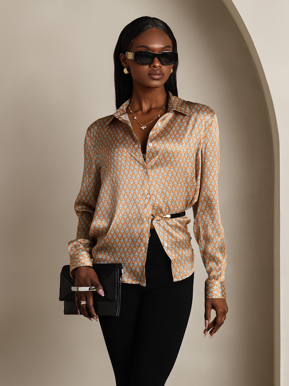 19Momme Aurora Cruz Seda con Cuello Básica  Camisa