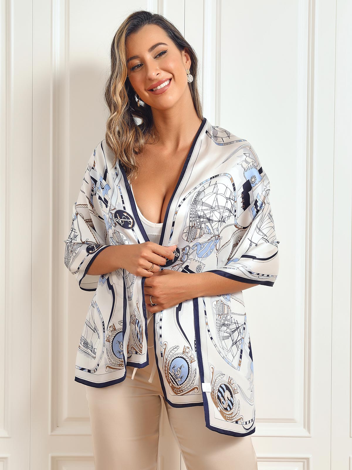 Pañuelo Mantoncillo Rectangular Estampado 100% Seda Morera 170x53cm