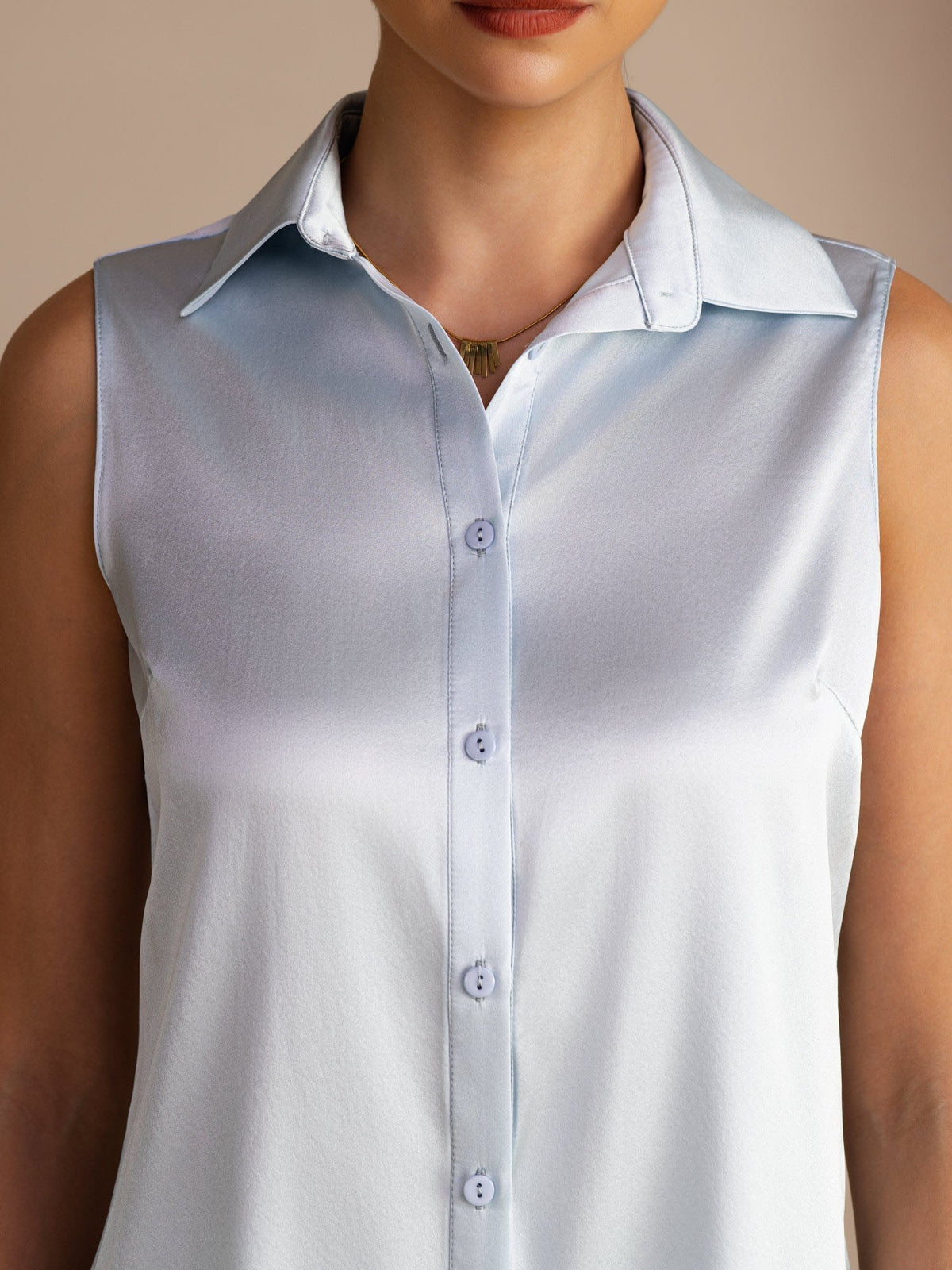 19 Momme Seda Sin Mangas Cuello Clásico Camisa