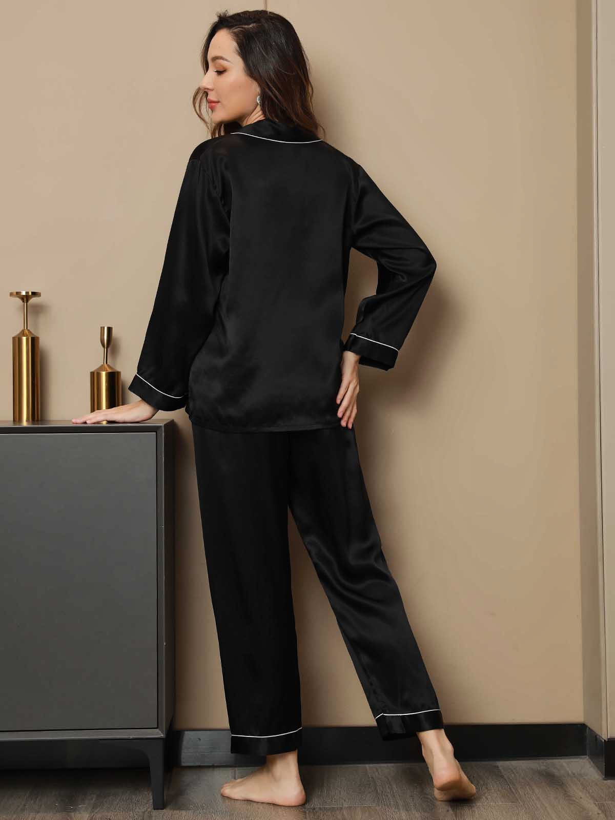 Conjunto De Pijamas De Seda Pura Con Cuello Con Muesca Y Botones
