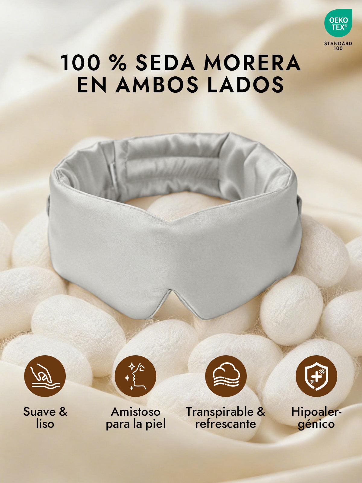 Elegante antifaz para dormir de seda de una pieza