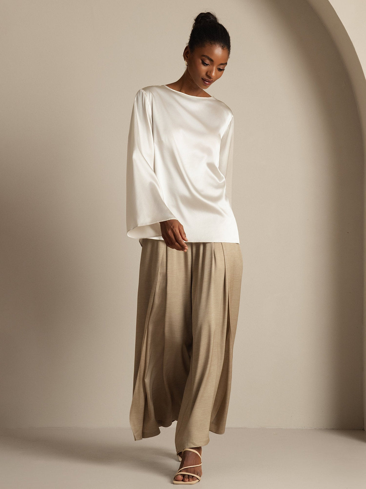 19Momme Seda Relajada Manga Larga Blusa