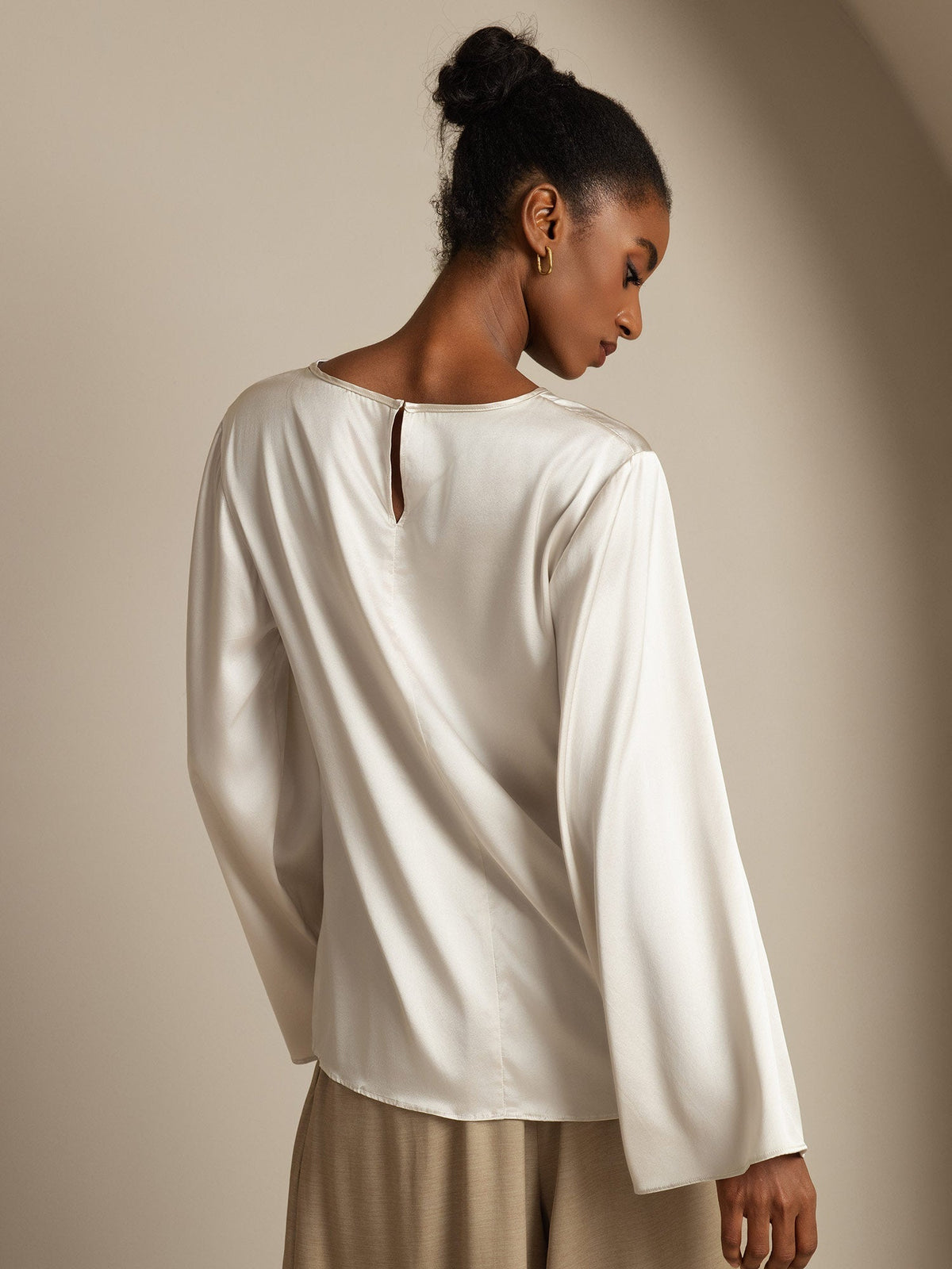 19Momme Seda Relajada Manga Larga Blusa