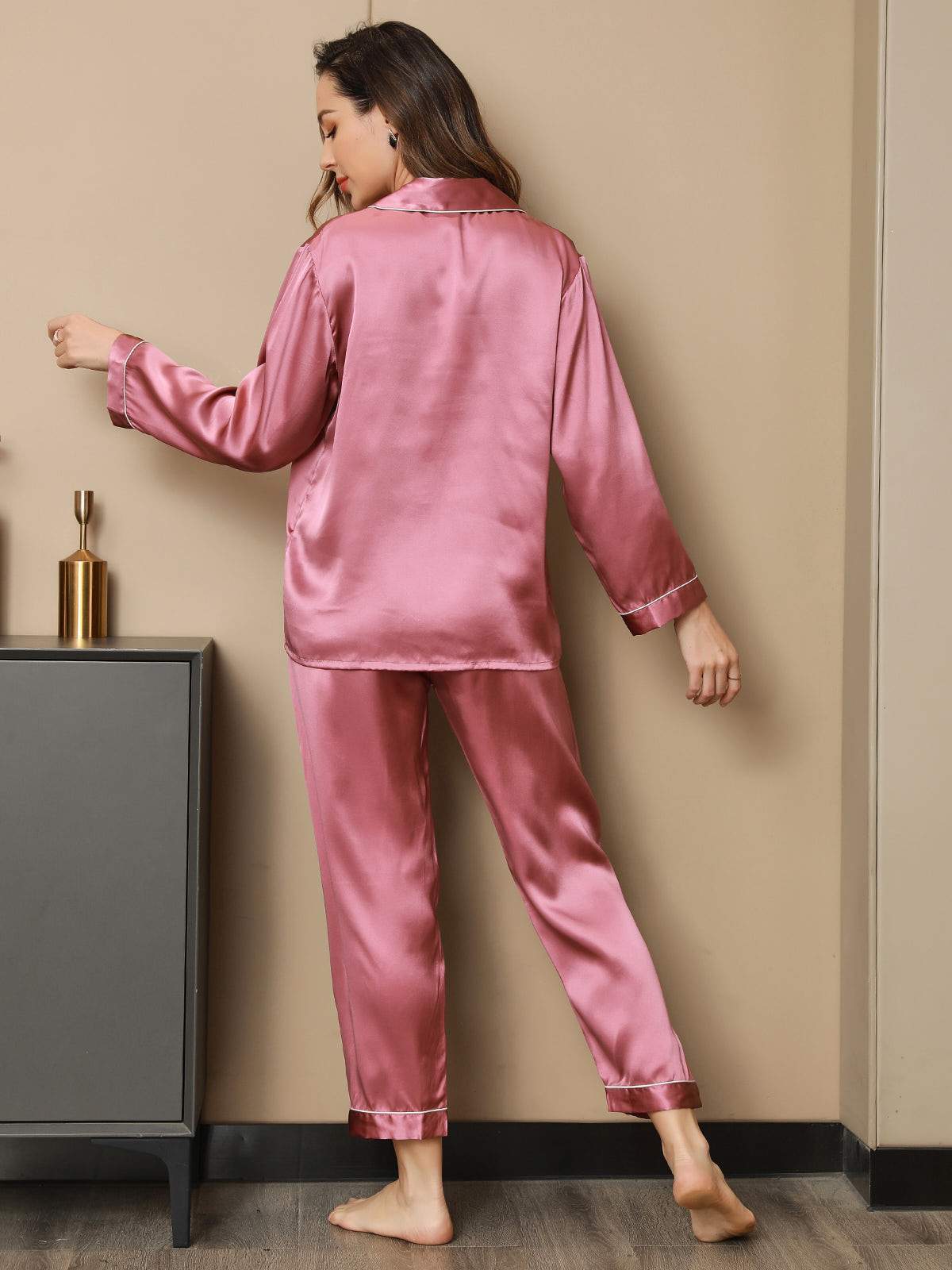 Pijama Clásico De Seda 100% De Morera Para Mujer