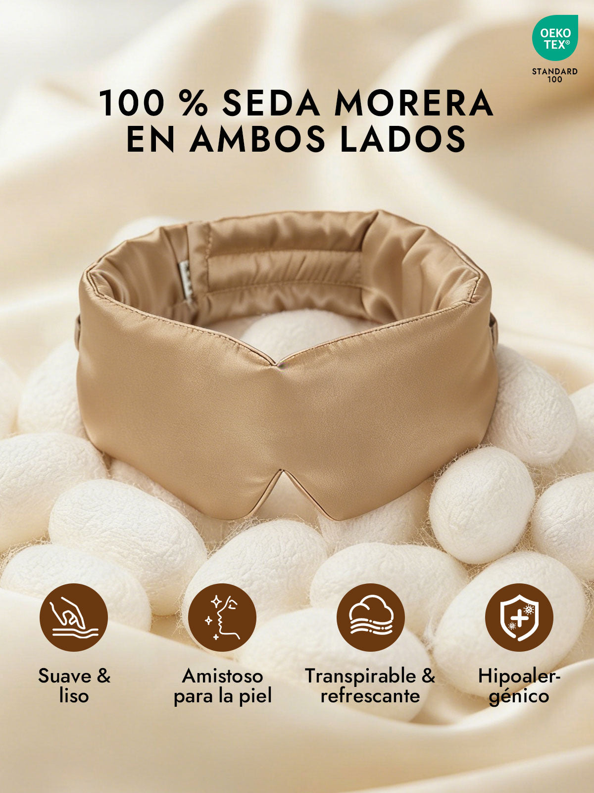 Elegante antifaz para dormir de seda de una pieza