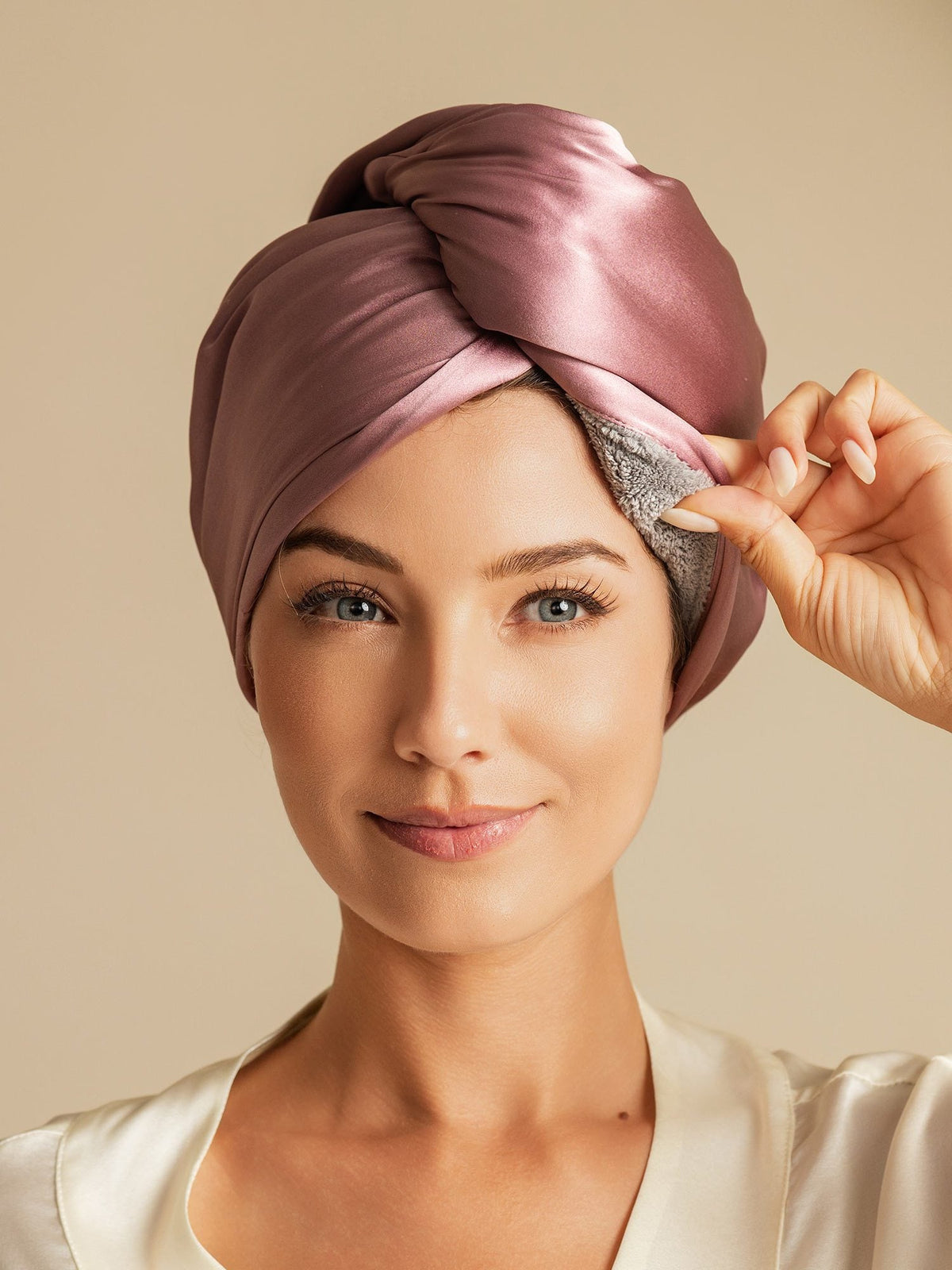 100% Seda de Mora Toalla Turbante Bifásica para el Cabello – Secado Rápido, Anti-Frizz & Suave con el Cabello