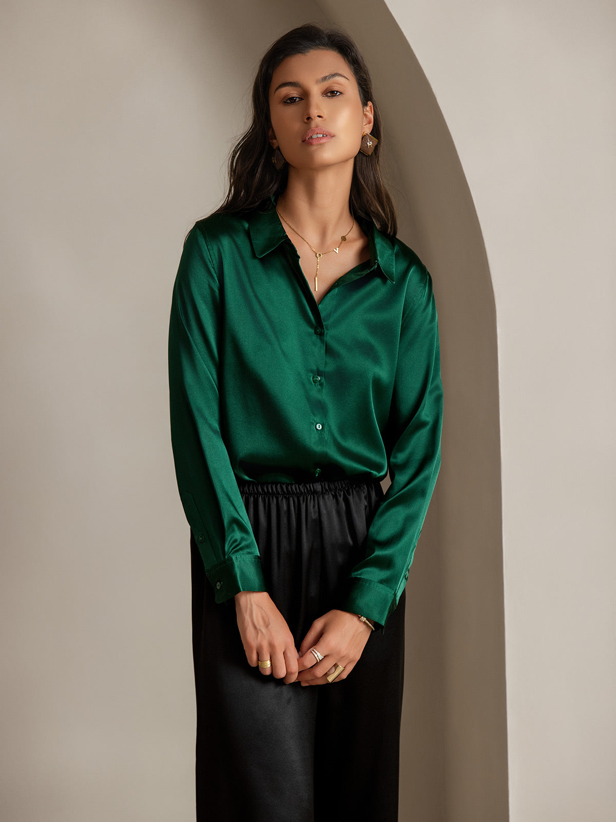 19Momme Aurora Cruz Seda con Cuello Básica  Camisa