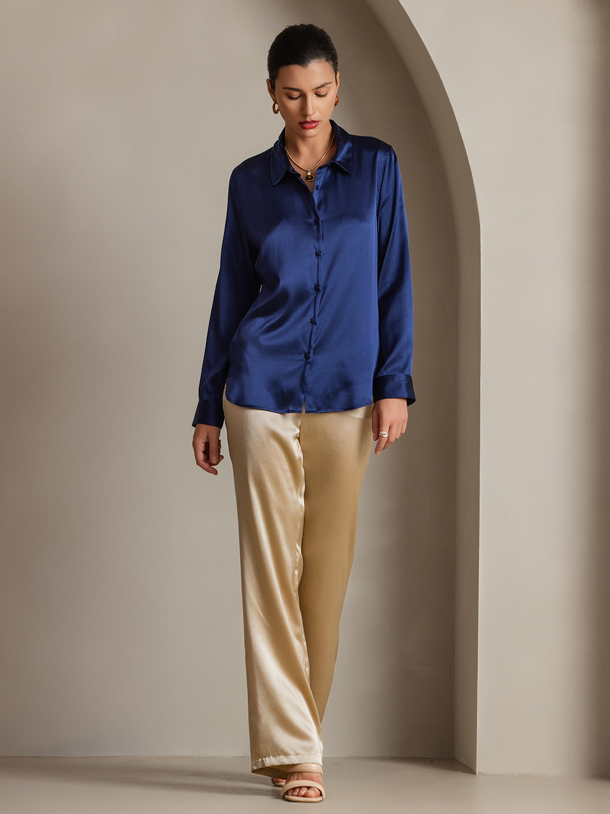 19Momme Aurora Cruz Seda con Cuello Básica  Camisa