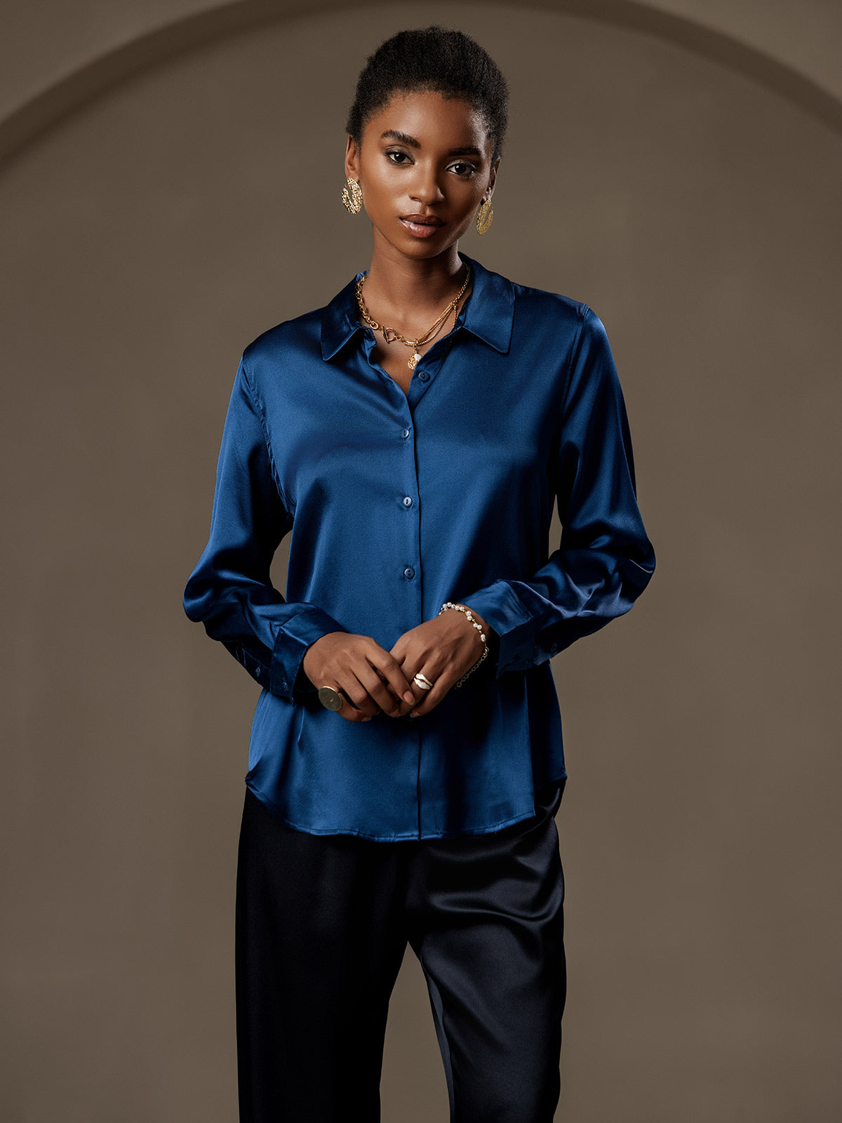 19Momme Aurora Cruz Seda con Cuello Básica  Camisa