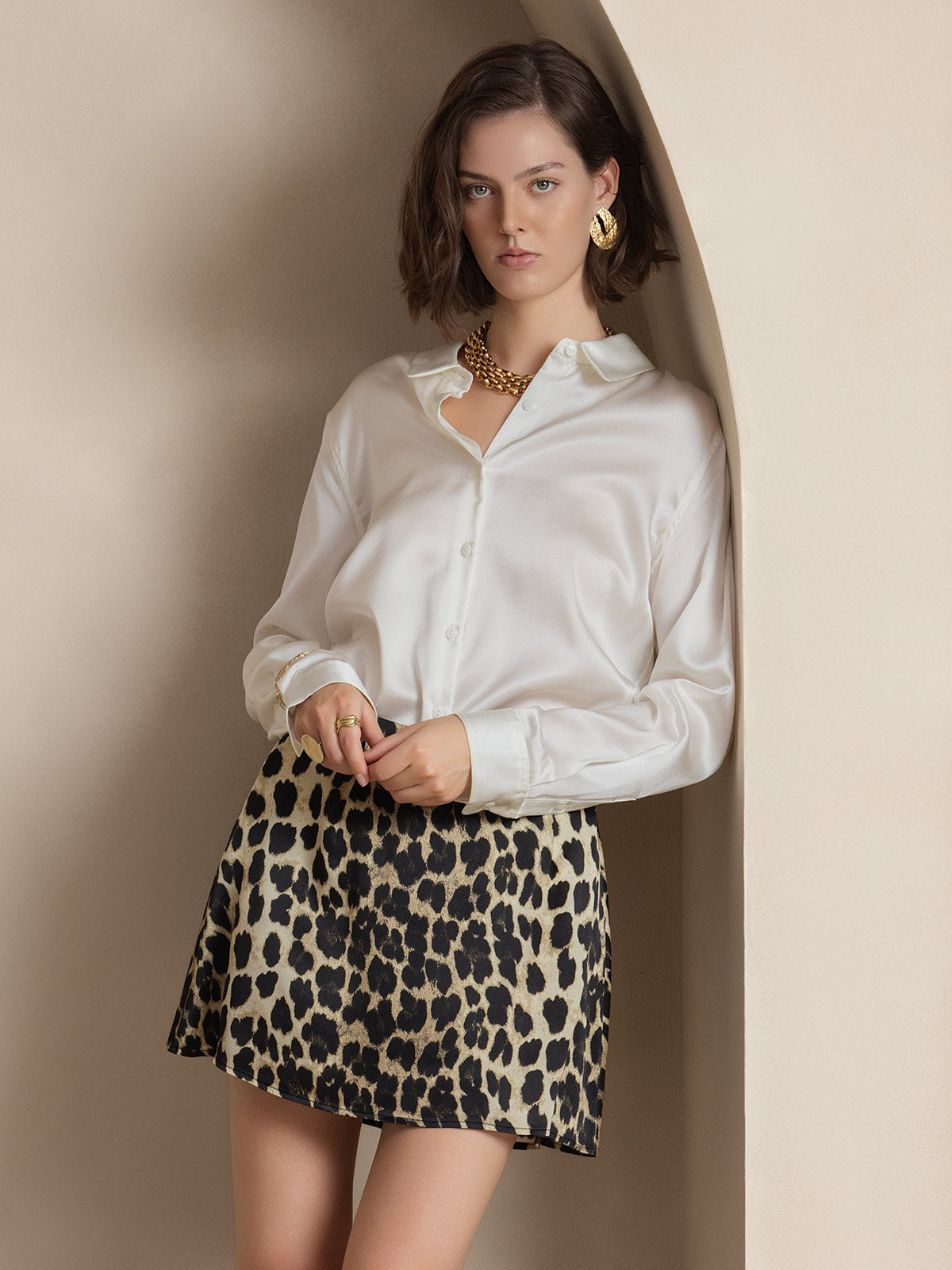 19Momme Aurora Cruz Seda con Cuello Básica  Camisa