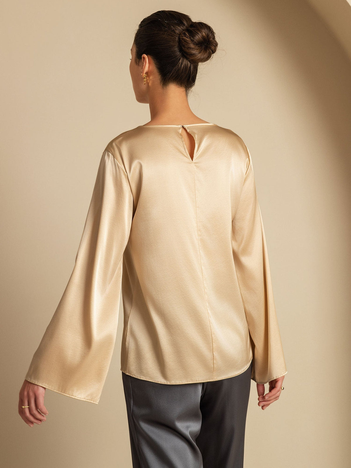 19Momme Seda Relajada Manga Larga Blusa