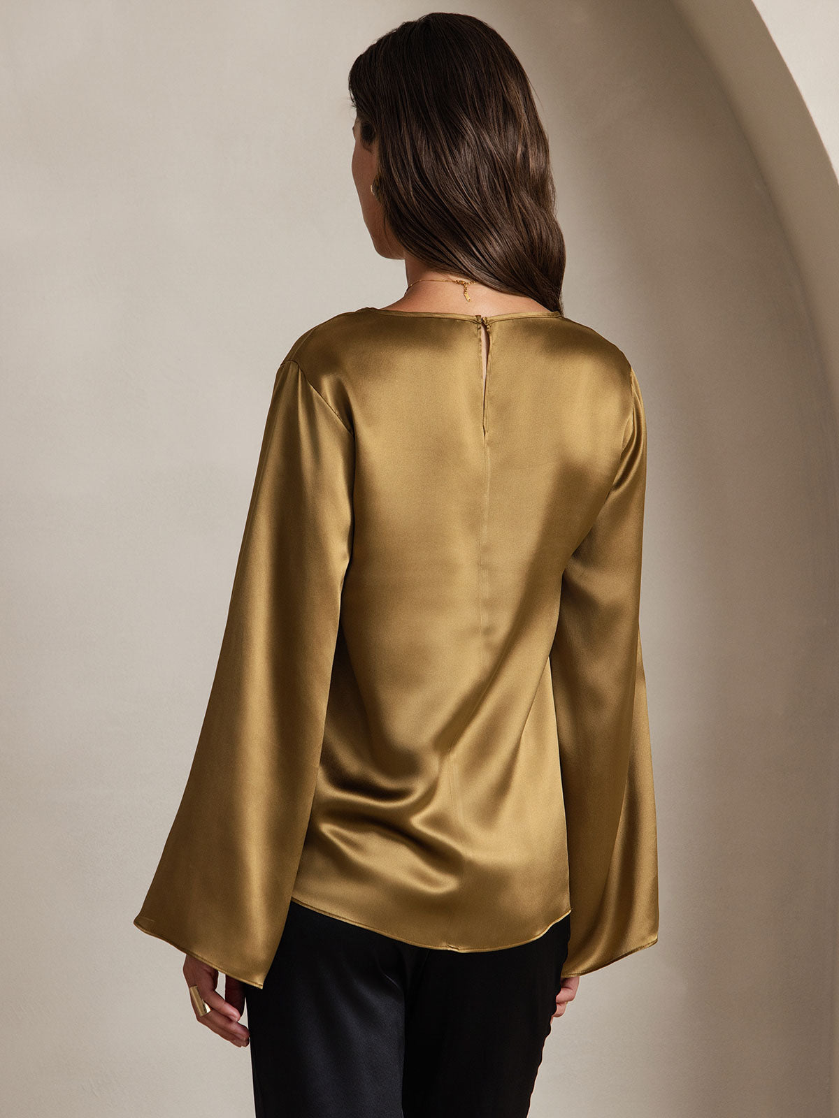 19Momme Seda Relajada Manga Larga Blusa