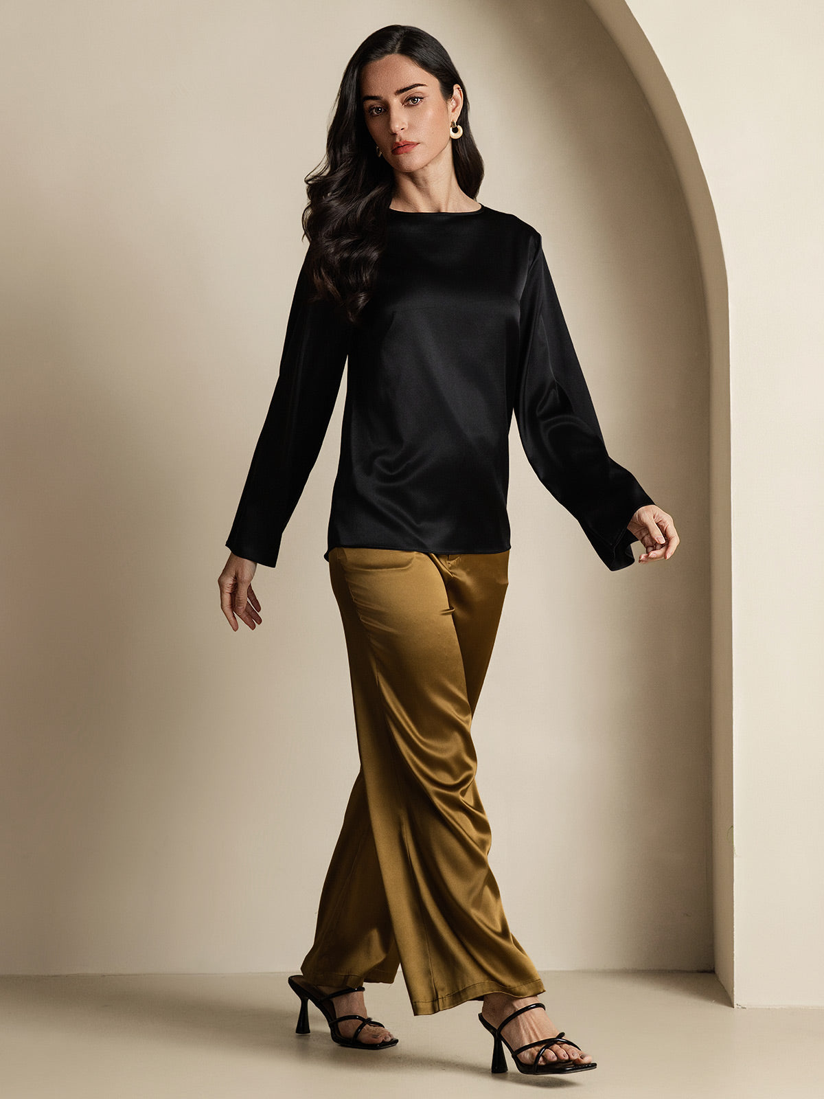 19Momme Seda Relajada Manga Larga Blusa