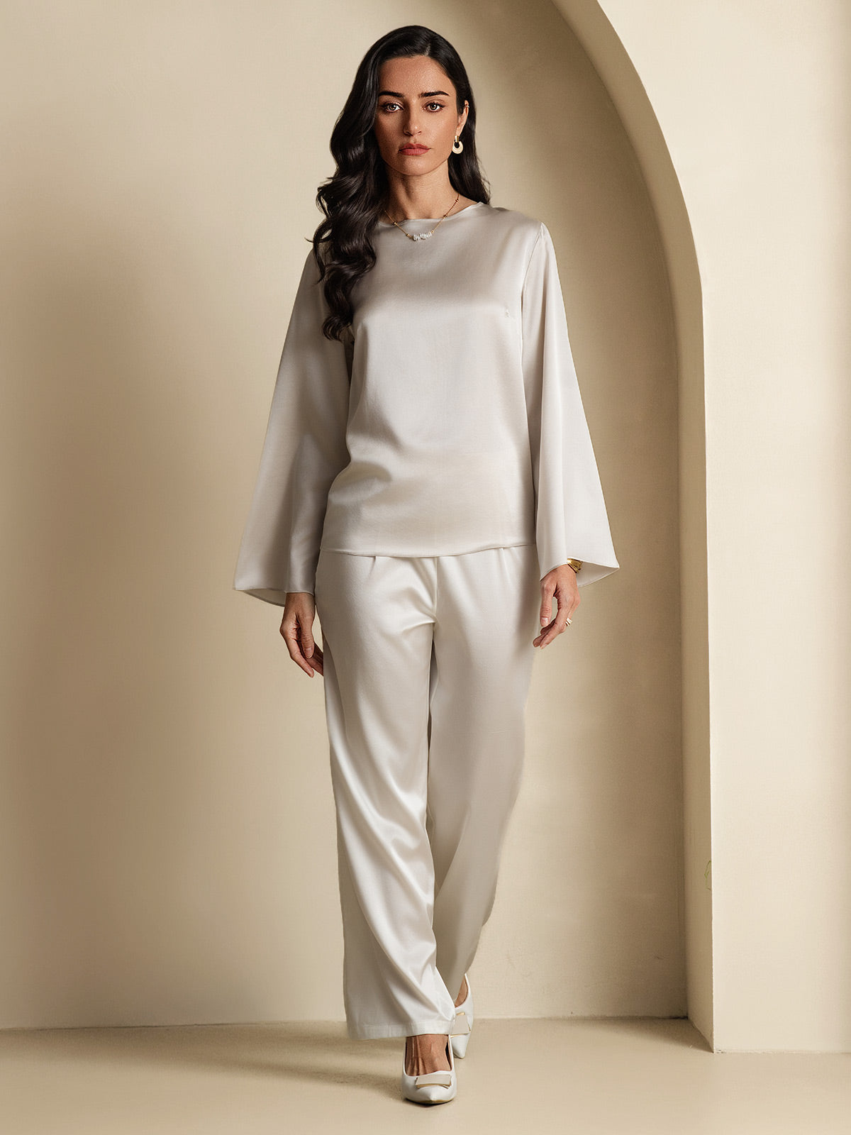 19Momme Seda Relajada Manga Larga Blusa