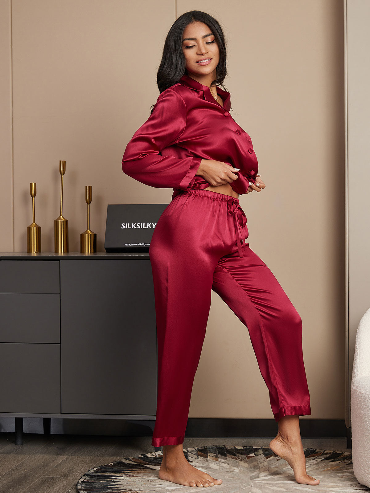 Seda Pura Button Up Pijamas de mujer
